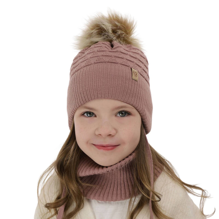 Flicka vinter set: mössa och tubhalsduk, lila, med pompom, Egeria
