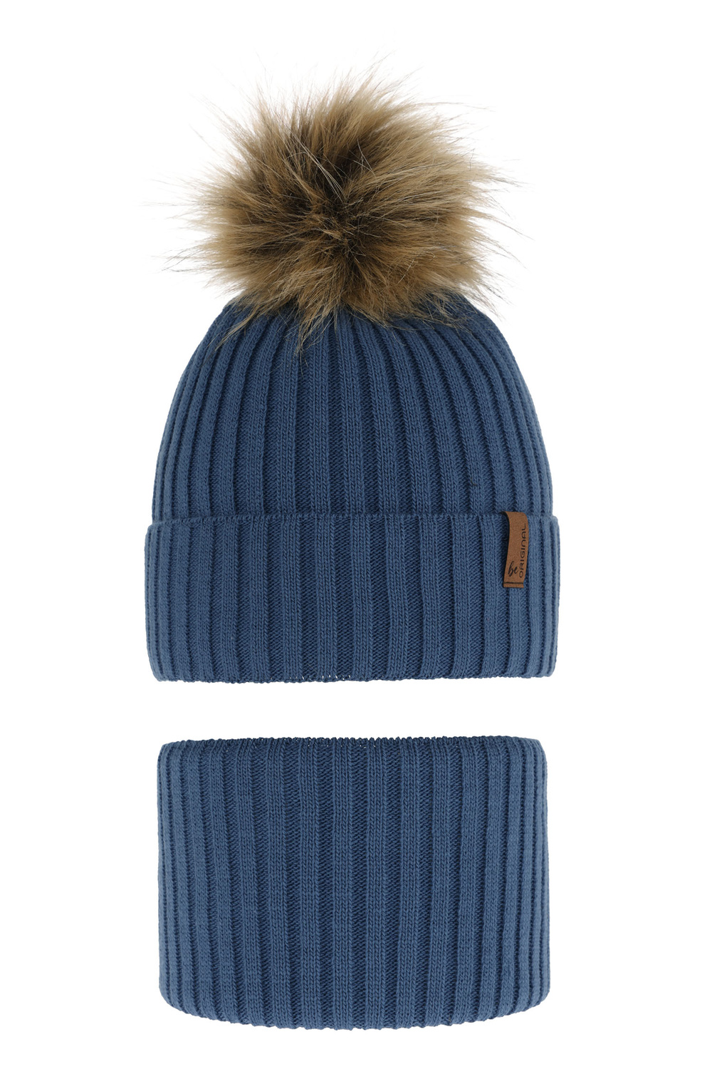 Pojke vinter set: mössa och halsduk, blå, med pompom, Onyks