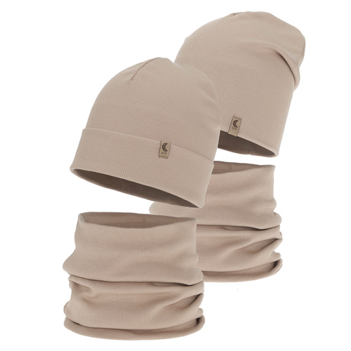 Flicka höst/vår set: mössa och tubhalsduk, bomull, beige, Bravura