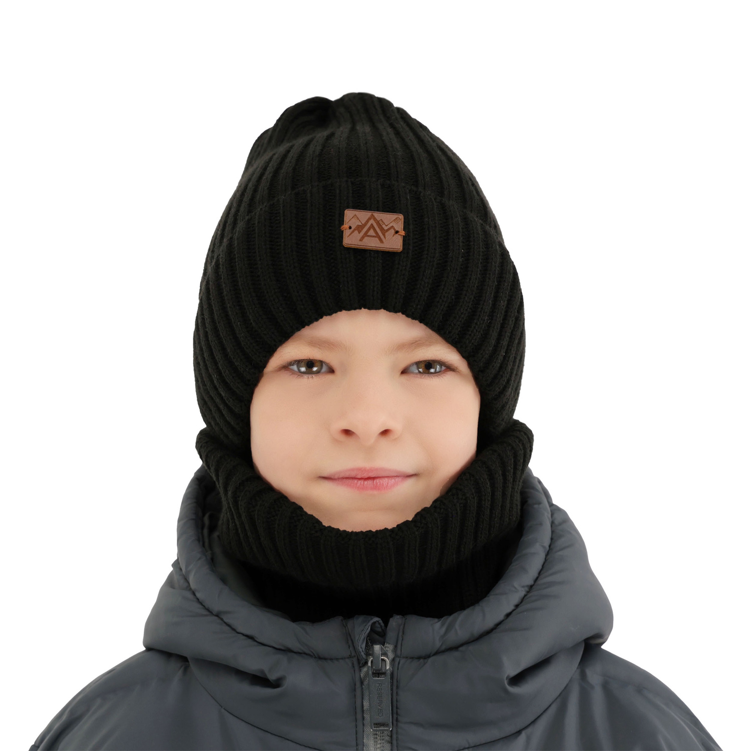 Pojke vinter set: mössa och tubhalsduk, khaki, Fargo