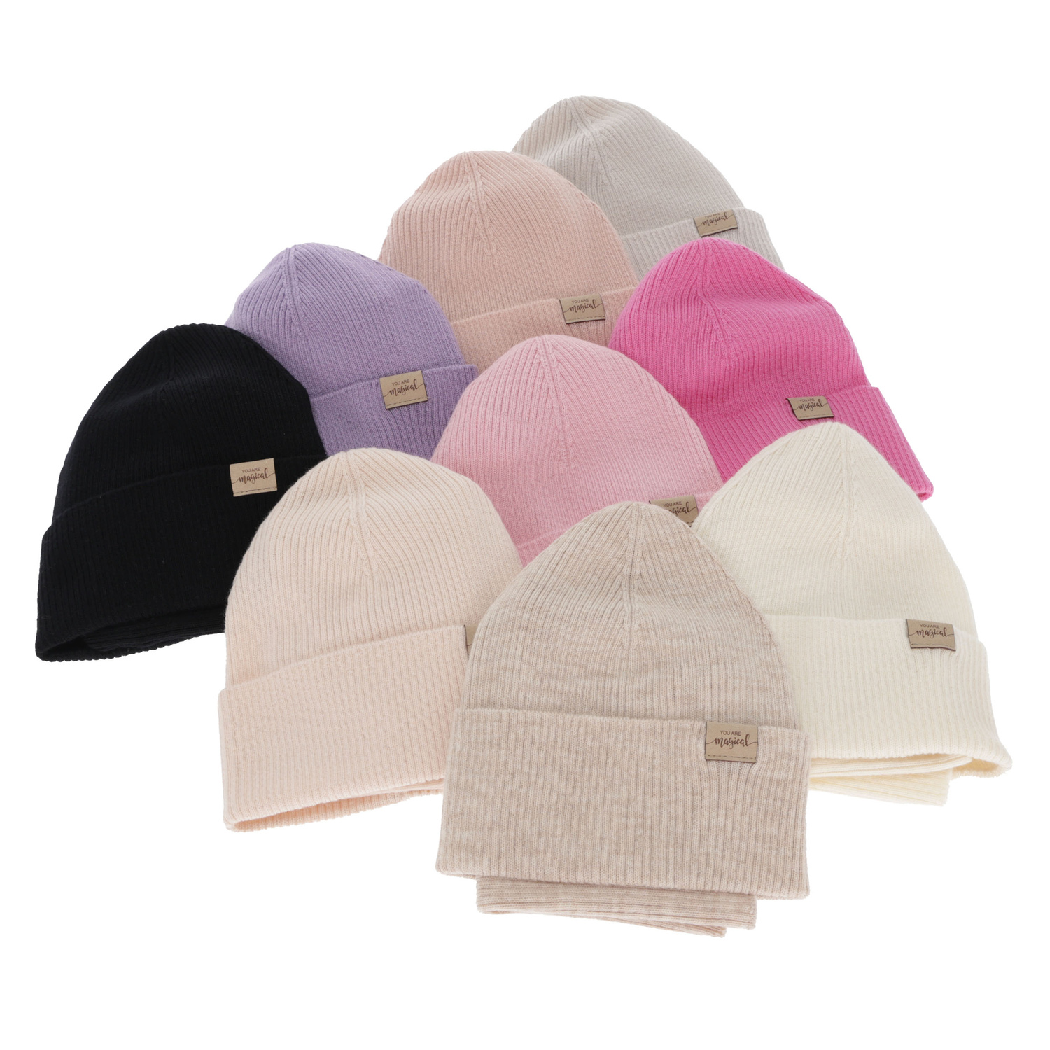 Flicka höst/vår set: mössa och tubhalsduk, svart, 100% Merino Ull, Magenta