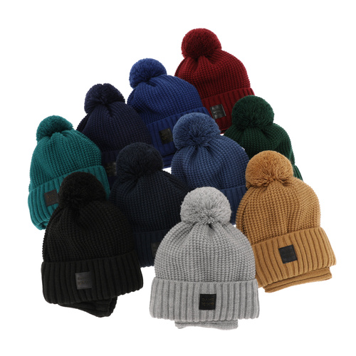 Pojke vinter set: mössa och tubhalsduk, camel, med pompom, Conan