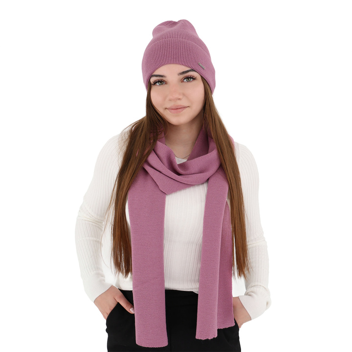 Dam vinter set: mössa och halsduk, 100% Merino Ull, wrzosowy, Melpomena