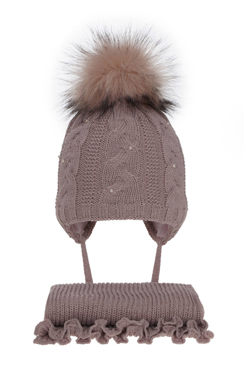 Flicka vinter set: mössa och halsduk, lila, med pompom, Mirella
