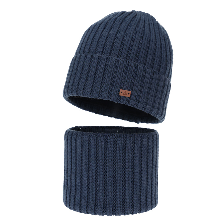 Pojke vinter set: mössa och tubhalsduk, blå, 100% Merino Ull, Umberto