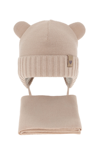 Flicka vinter set: mössa och halsduk, beige, med knytband, Alice