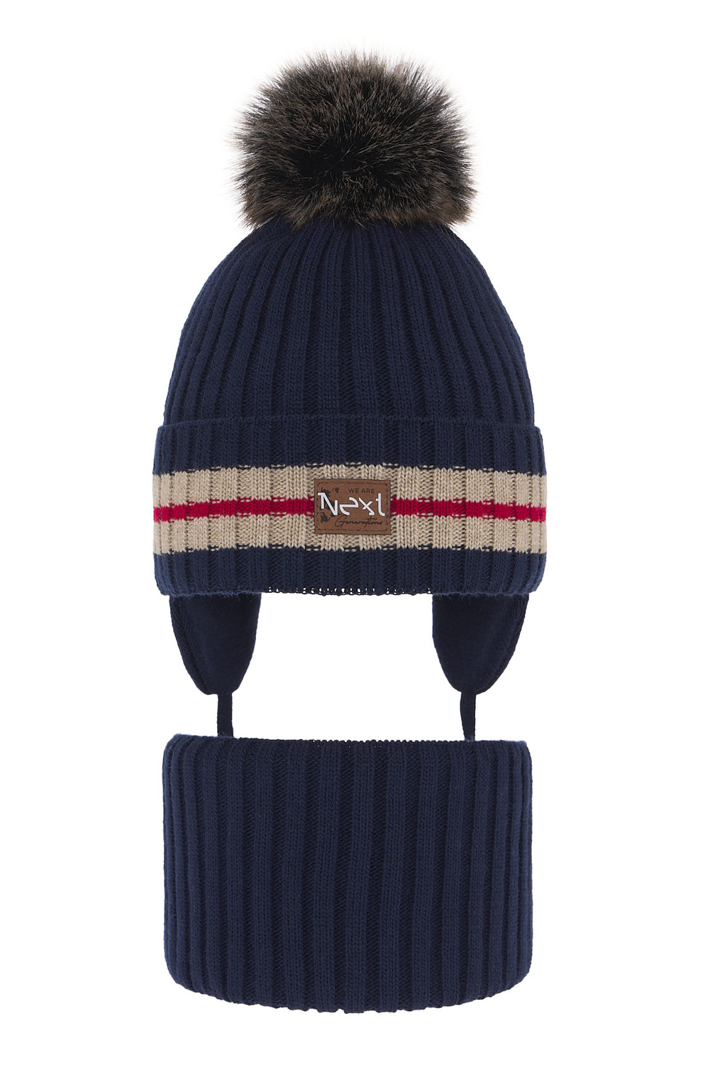 Pojke vinter set: mössa och halsduk, granat, med pompom, Echo