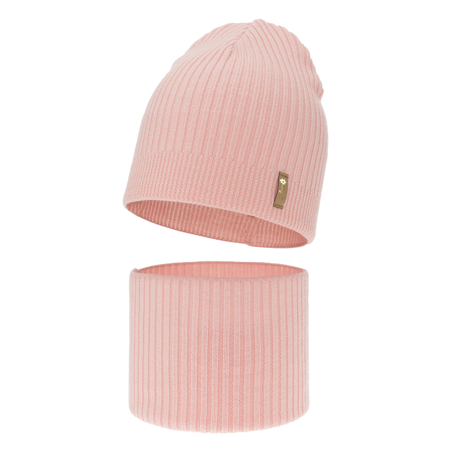 Flicka höst/vår set: mössa och tubhalsduk, rosa, 100% Merino Ull, Chelsie