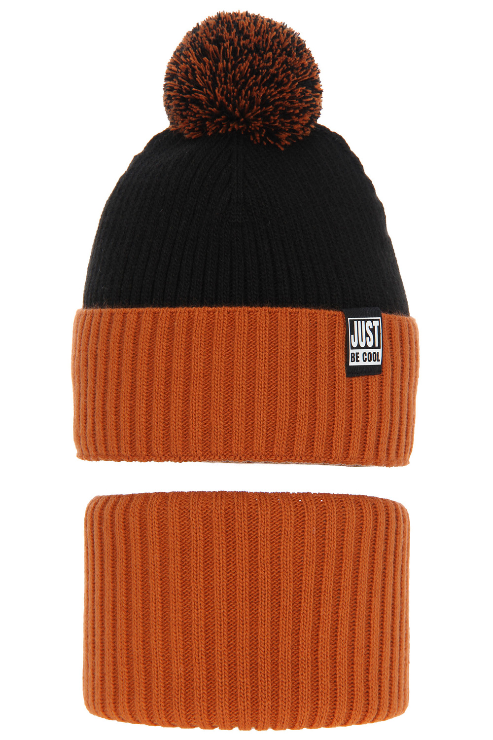 Pojke vinter set: mössa och tubhalsduk, orange, med pompom, Arlekin