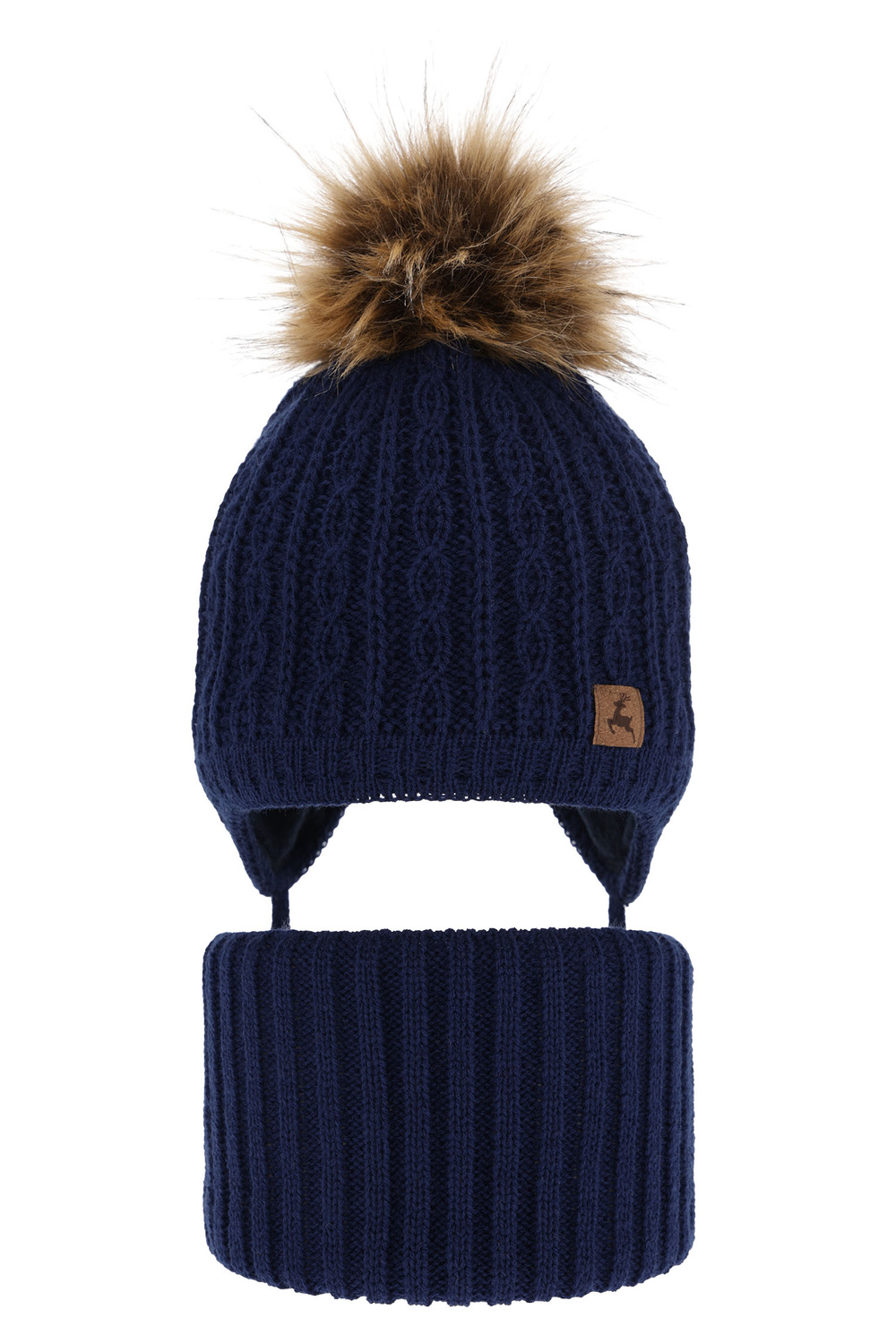 Pojke vinter set: mössa och tubhalsduk, blå, med pompom, Pago