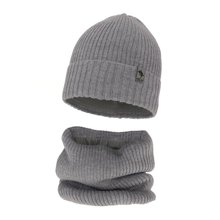 Pojke vinter set: mössa och halsduk, ljusgrå, med merinull, Gecko