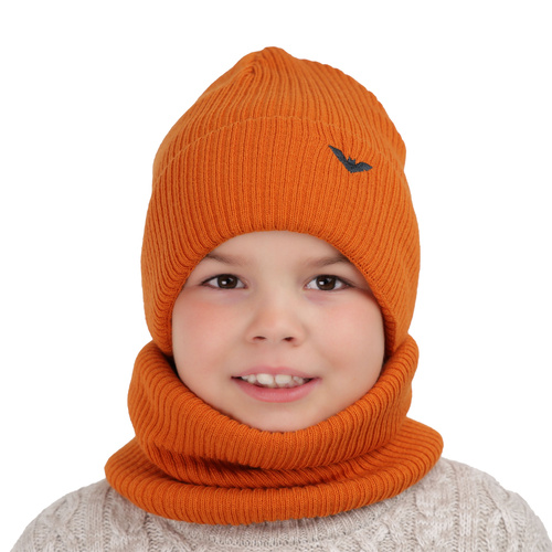Pojke vinter set: mössa och tubhalsduk, orange, med pompom, Romeo