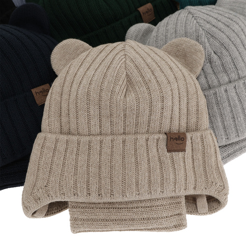 Pojke vinter set: mössa och halsduk, beige, med knytband, Ferven