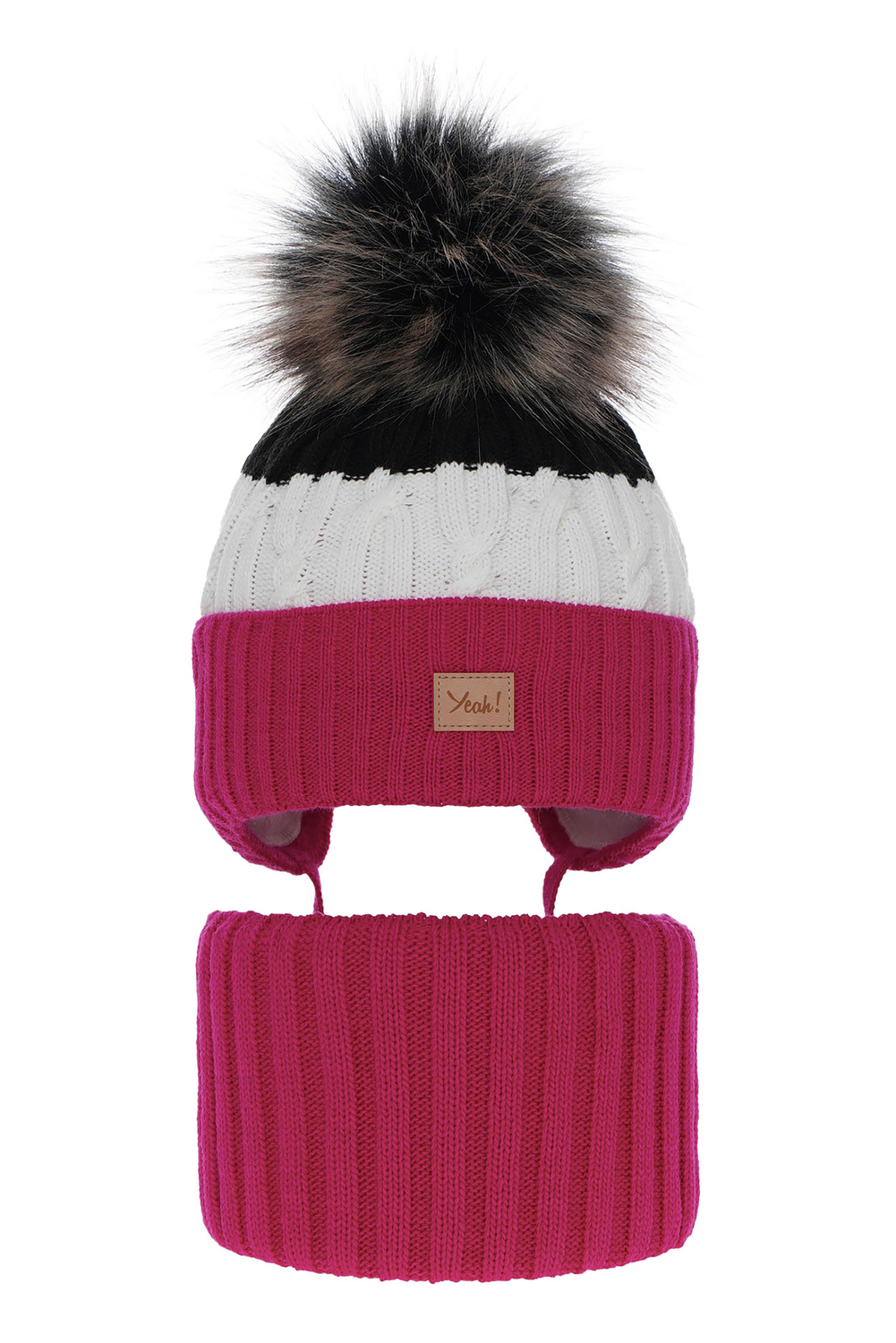 Flicka vinter set: mössa och tubhalsduk, rosa, med pompom, Riviera
