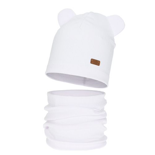 Flicka höst/vår set: mössa och tubhalsduk, bomull, vit Georgea