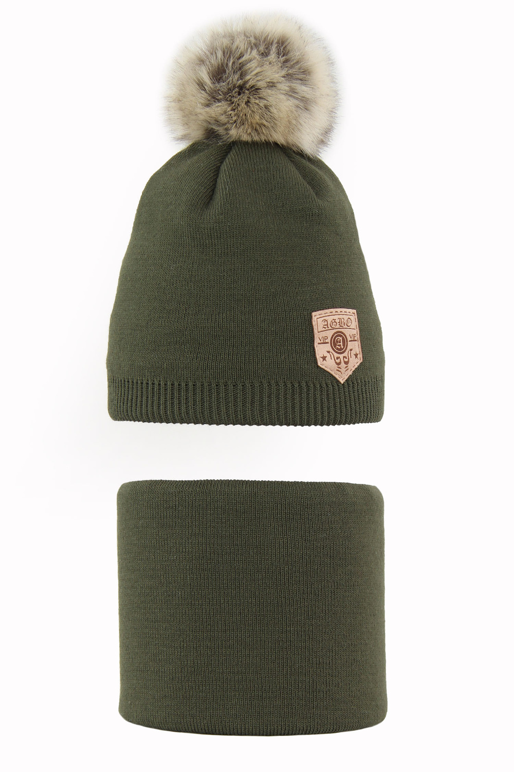 Pojke vinter set: mössa och tubhalsduk, khaki, Apolin