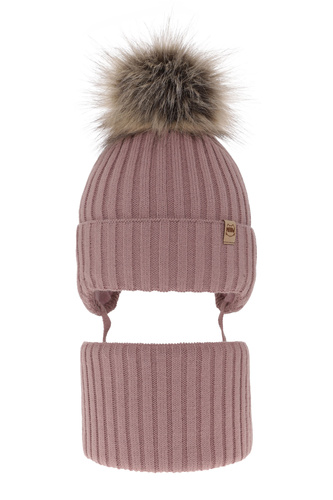 Flicka vinter set: mössa och tubhalsduk, lila, med knytband, med pompom, Louisa