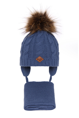 Pojke vinter set: mössa och halsduk, blå, med pompom, Minor