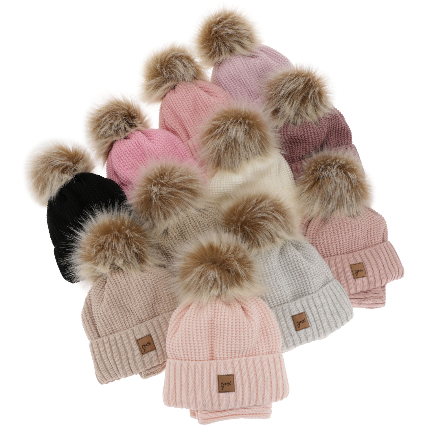 Flicka vinter set: mössa och tubhalsduk, grå, med pompom, Juliette