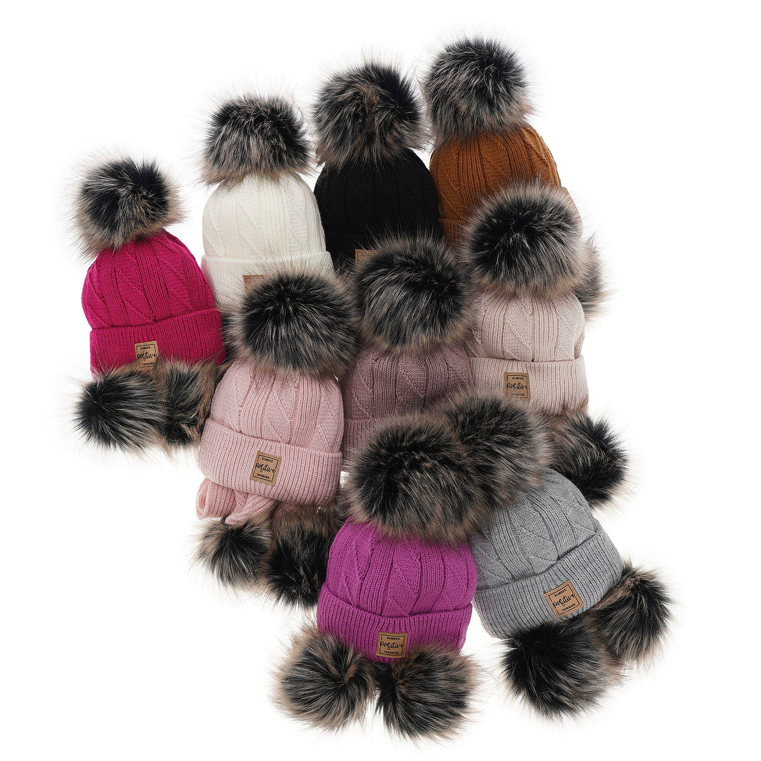 Flicka vinter set: mössa och halsduk, rosa, med två pompommar, Gabriela