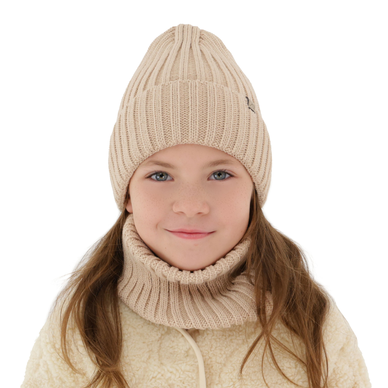Flicka vinter set: mössa och tubhalsduk, kremowy, Mitti
