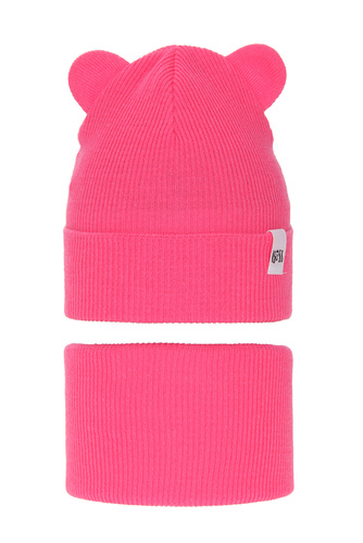 Flicka höst/vår set: mössa och tubhalsduk, rosa, med bomull, Kajra