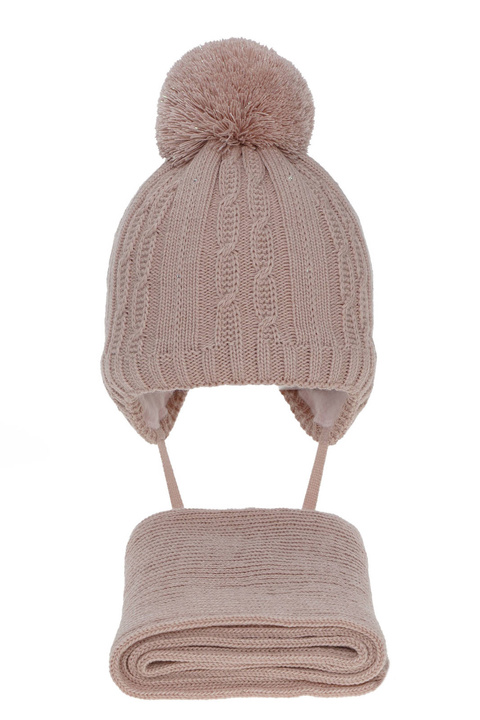 Flicka vinter set: mössa och halsduk, rosa, med pompom, Candy