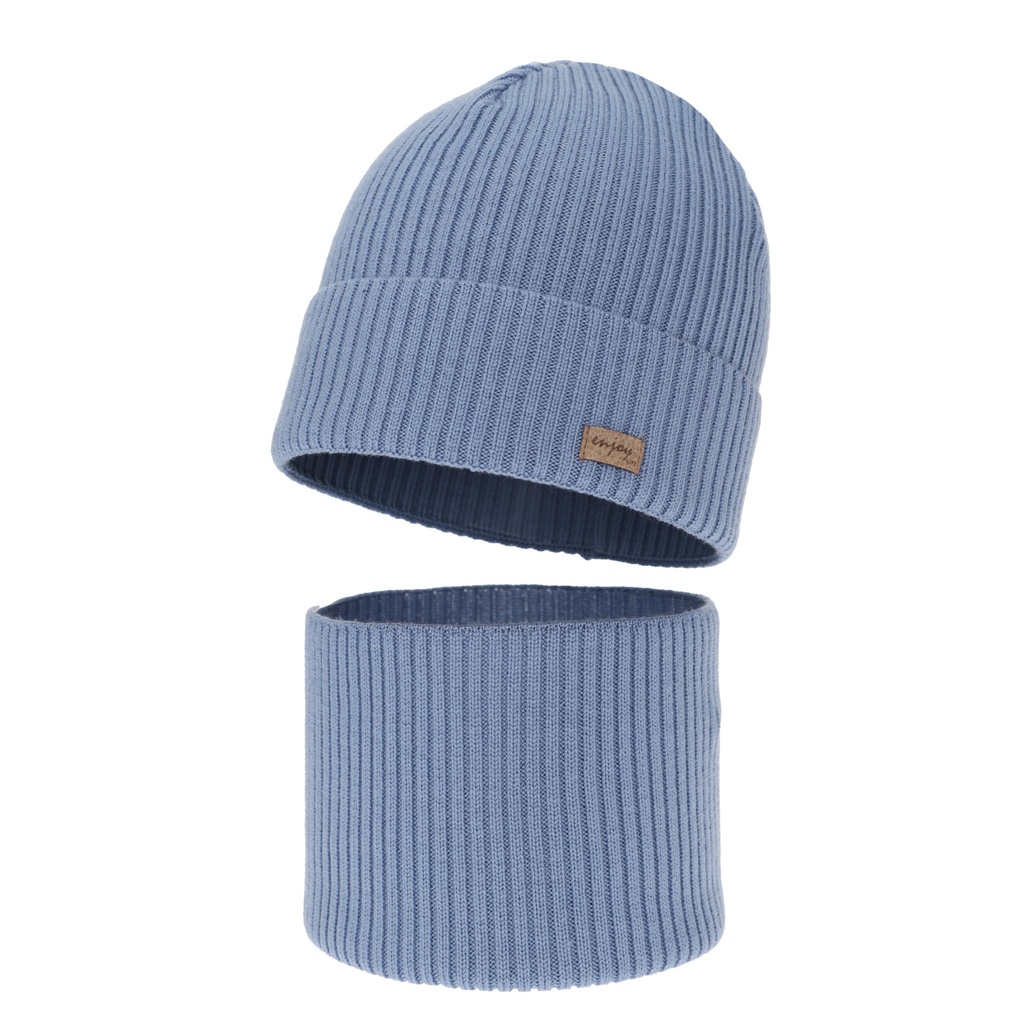 Pojke höst/vår set: mössa och tubhalsduk, ljusblå, 100% Merino Ull, Intro