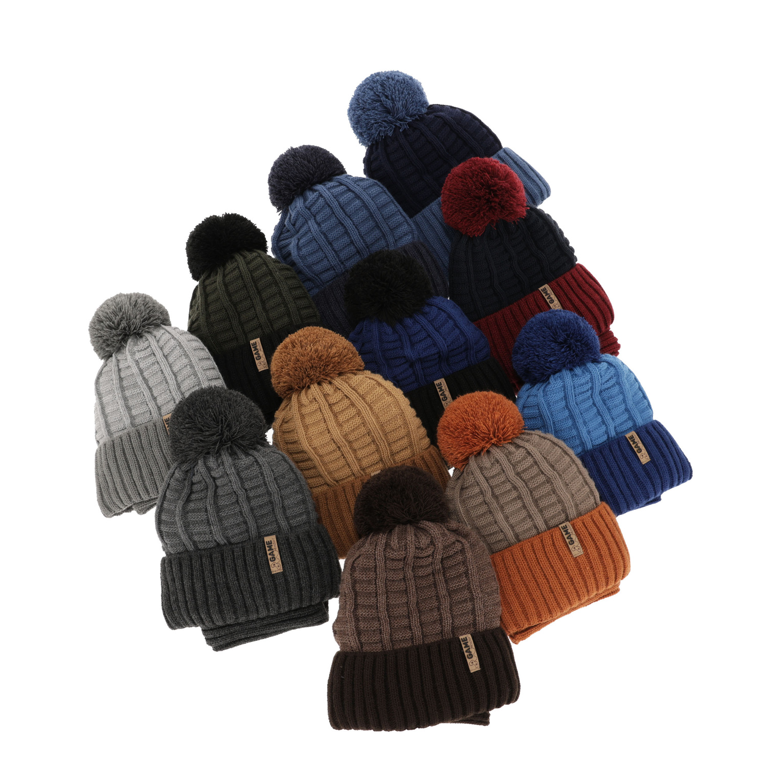 Pojke vinter set: mössa och halsduk, camel, med pompom, Leo