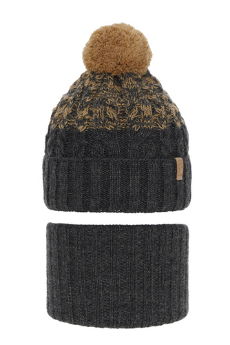 Pojke vinter set: mössa och halsduk, grå, med pompom, Travis