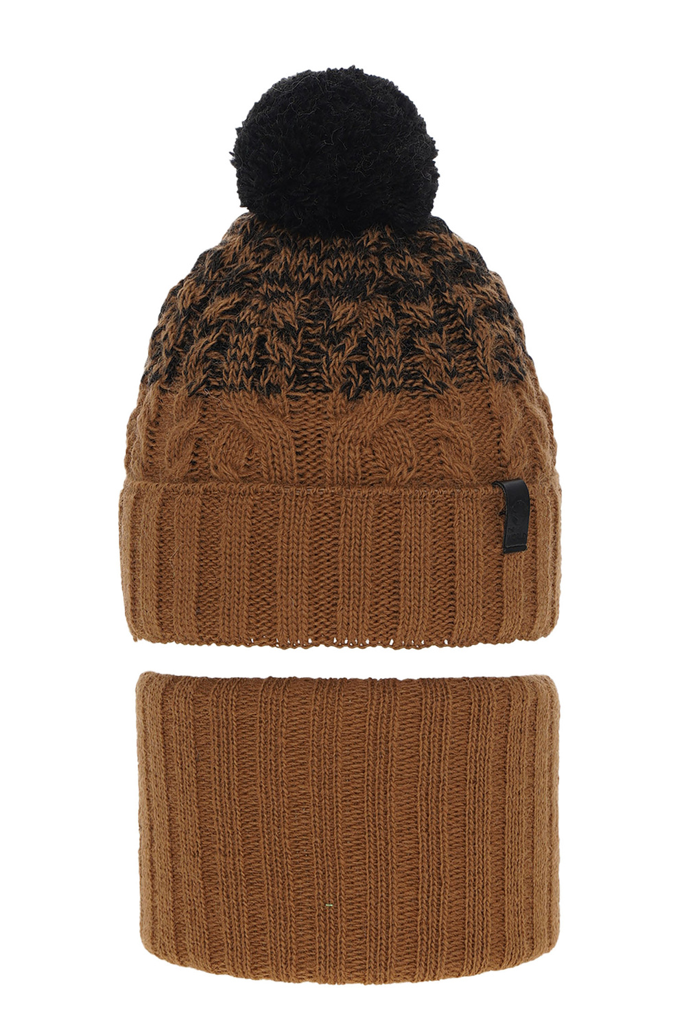 Pojke vinter set: mössa och tubhalsduk, brun, med pompom, Travis