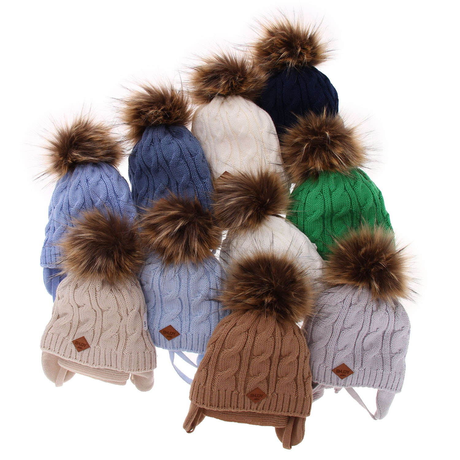 Pojke vinter set: mössa och halsduk, kremfärgad, med pompom, Minor