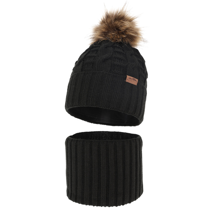 Pojke vinter set: mössa och tubhalsduk, svart, med pompom, Cent