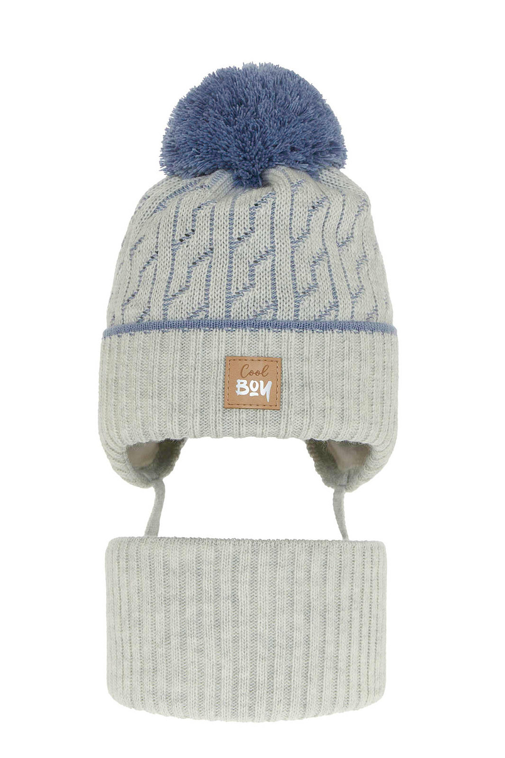 Pojke vinter set: mössa och halsduk, grå, med pompom, Pikolo