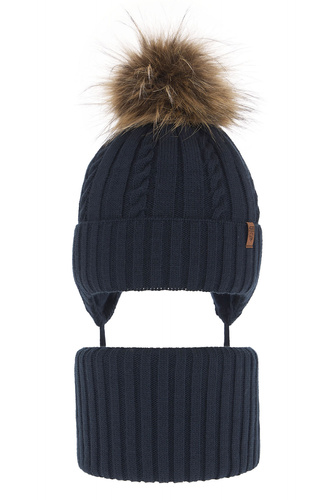 Pojke vinter set: mössa och tubhalsduk, blå, med pompom, Peter