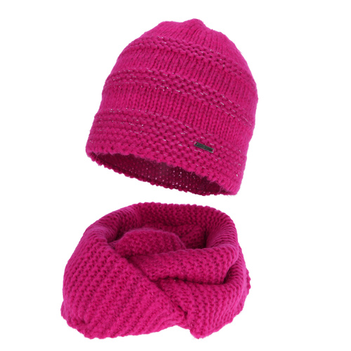 Dam vinter set: mössa och tubhalsduk, amarant, med merinull, Driva