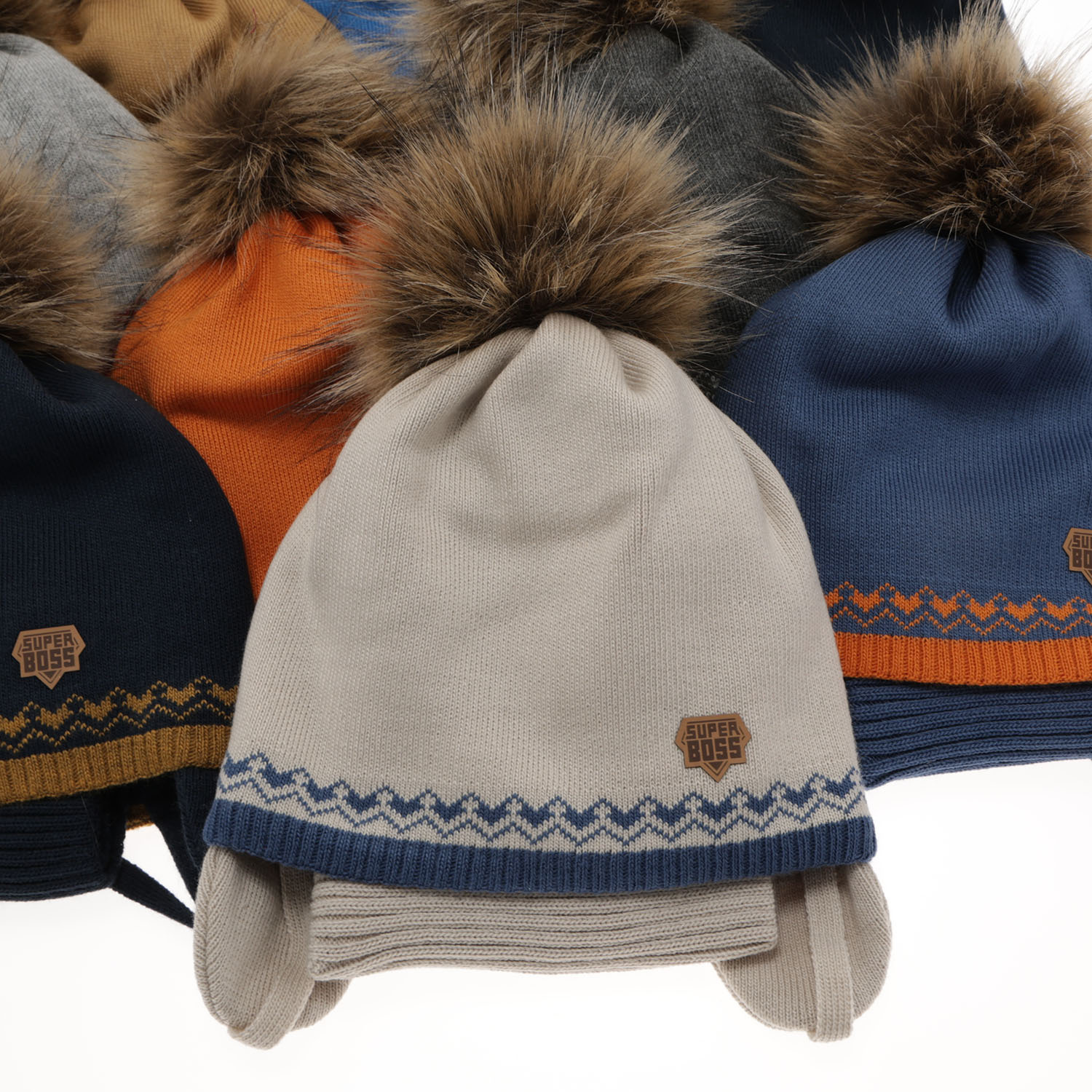 Pojke vinter set: mössa och tubhalsduk, camel, med pompom, Elpis