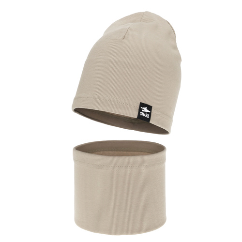 Pojke höst/vår set: mössa och tubhalsduk, bomull, beige, Rumel
