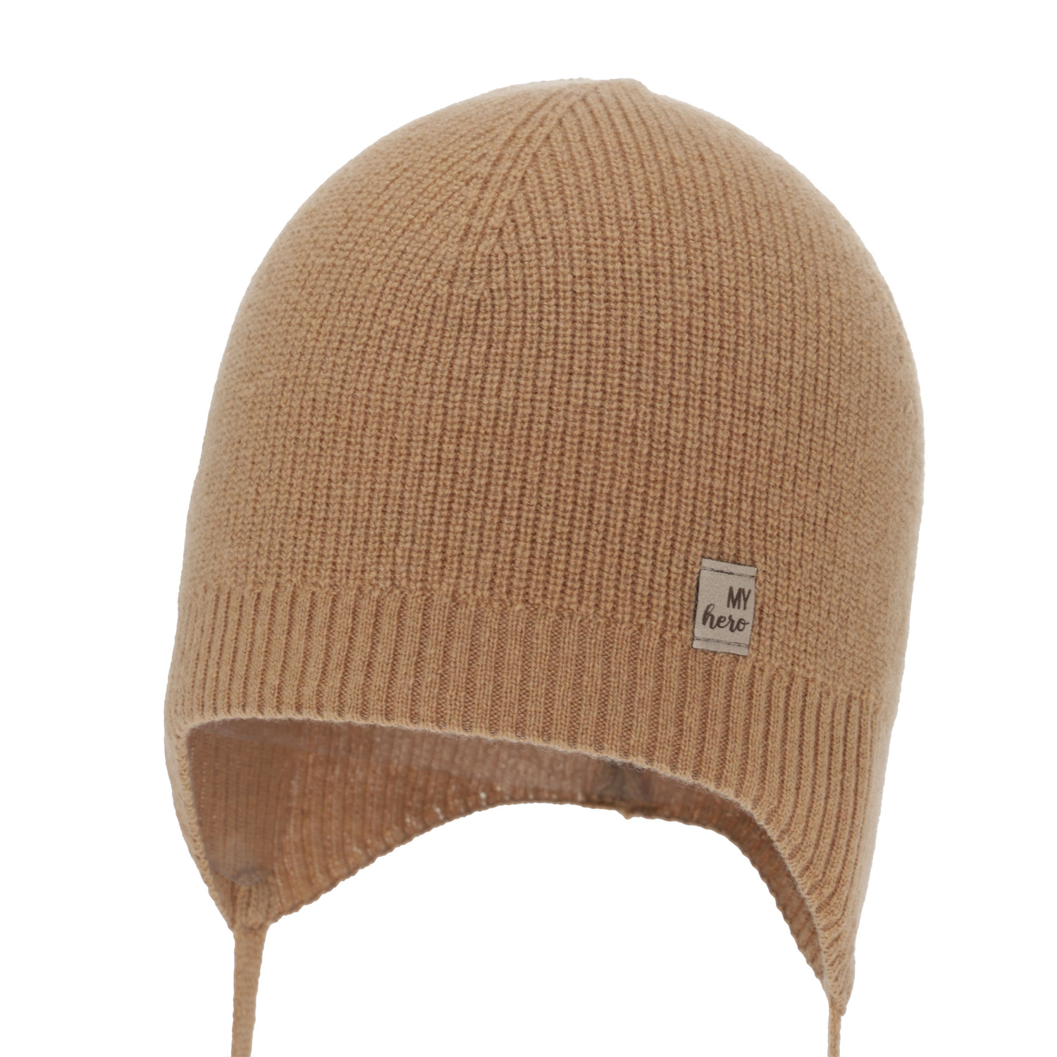 Pojke höst/vår mössa, camel, med merinull, med knytband, Tono