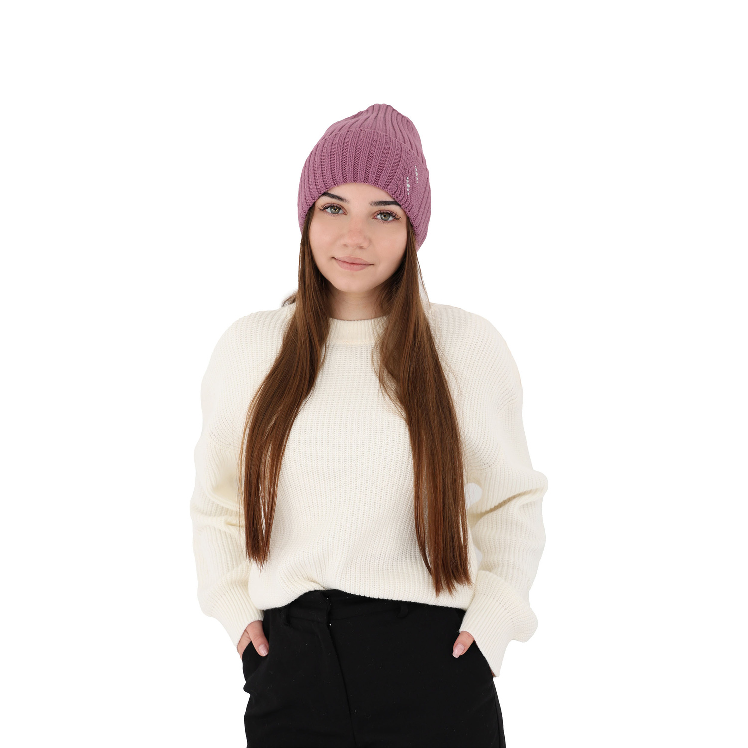 Dam vintermössa, lila, 100% Merino Ull, Ariga