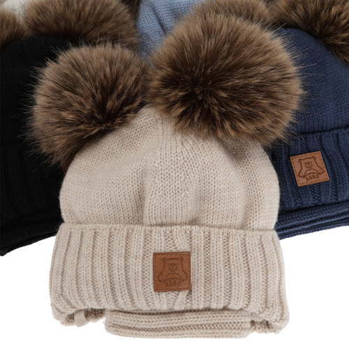 Pojke mössa och tubscarf, vinter set, krämfärgad, 100% merinull, fodrad med ullfleece, Ronik