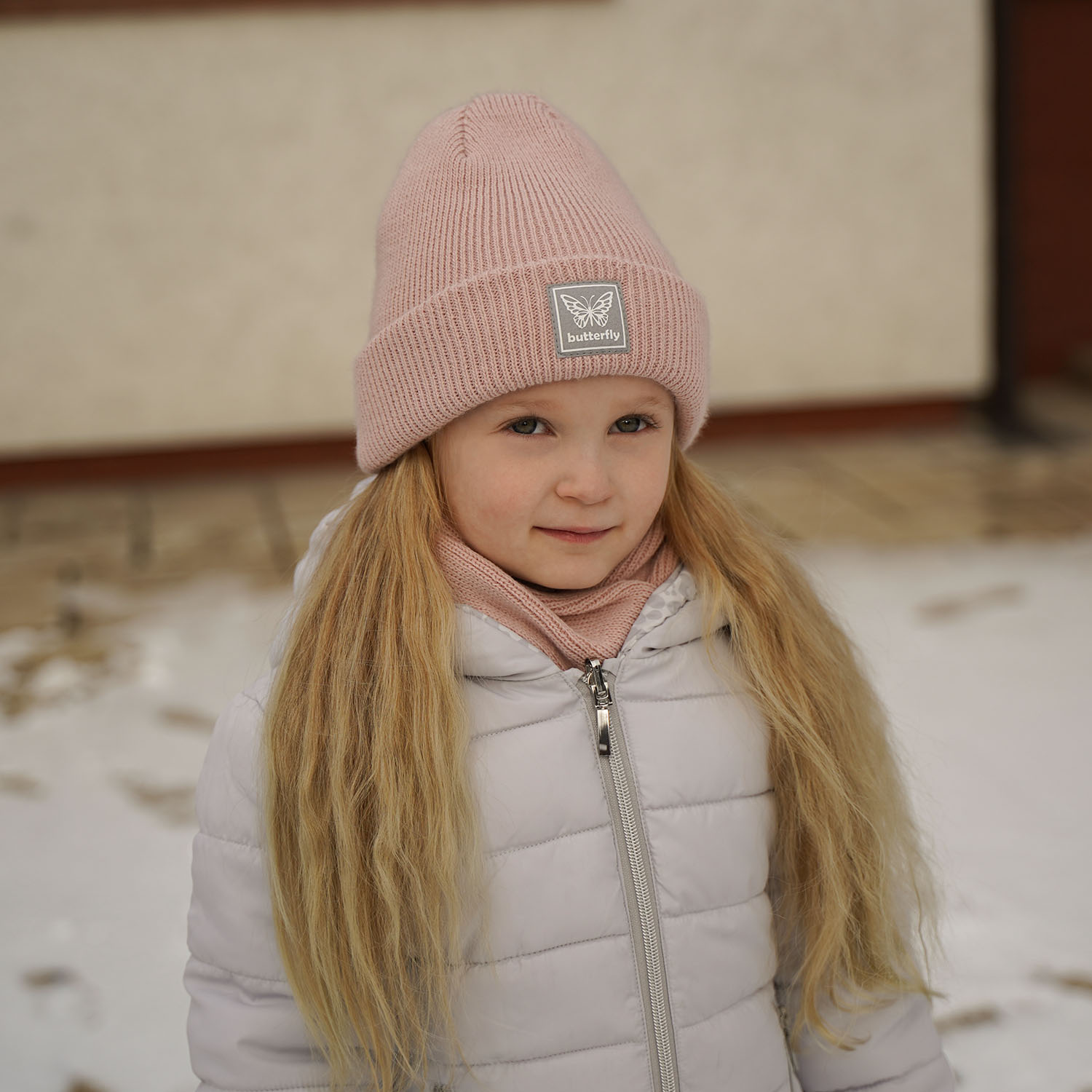 Flicka vinter set: mössa och tubhalsduk, brun, Florka