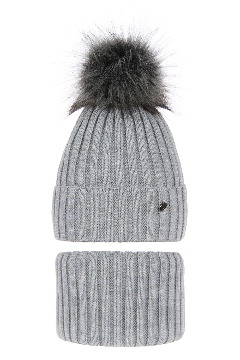 Flicka vinter set: mössa och tubhalsduk, grå, med pompom, Wilma