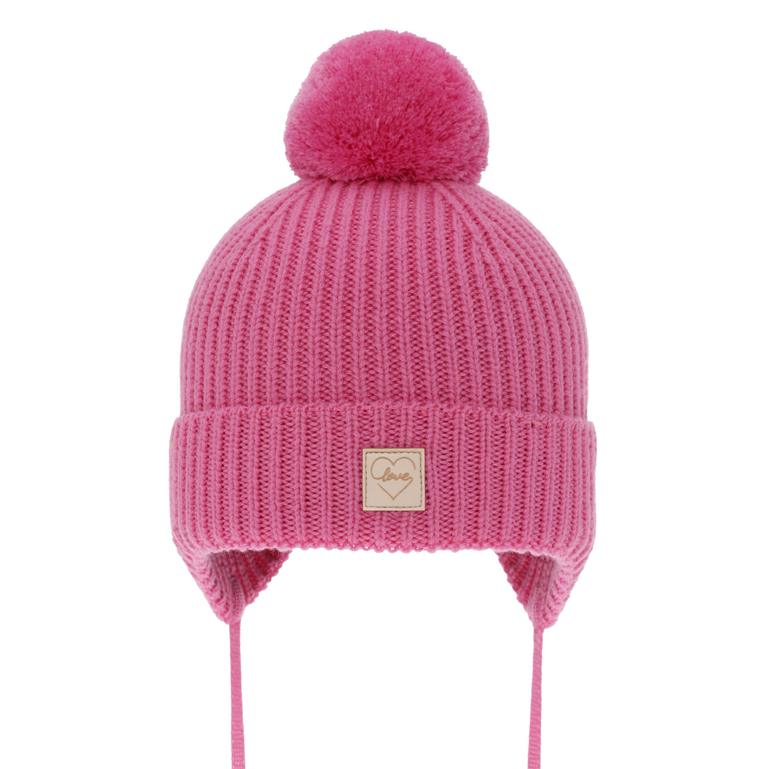 Flicka vintermössa, rosa, 100% Merino Ull, fodrad med ullfleece, med knytband, med pompom, Hakkari