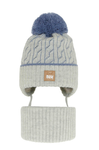 Pojke vinter set: mössa och halsduk, grå, med pompom, Pikolo