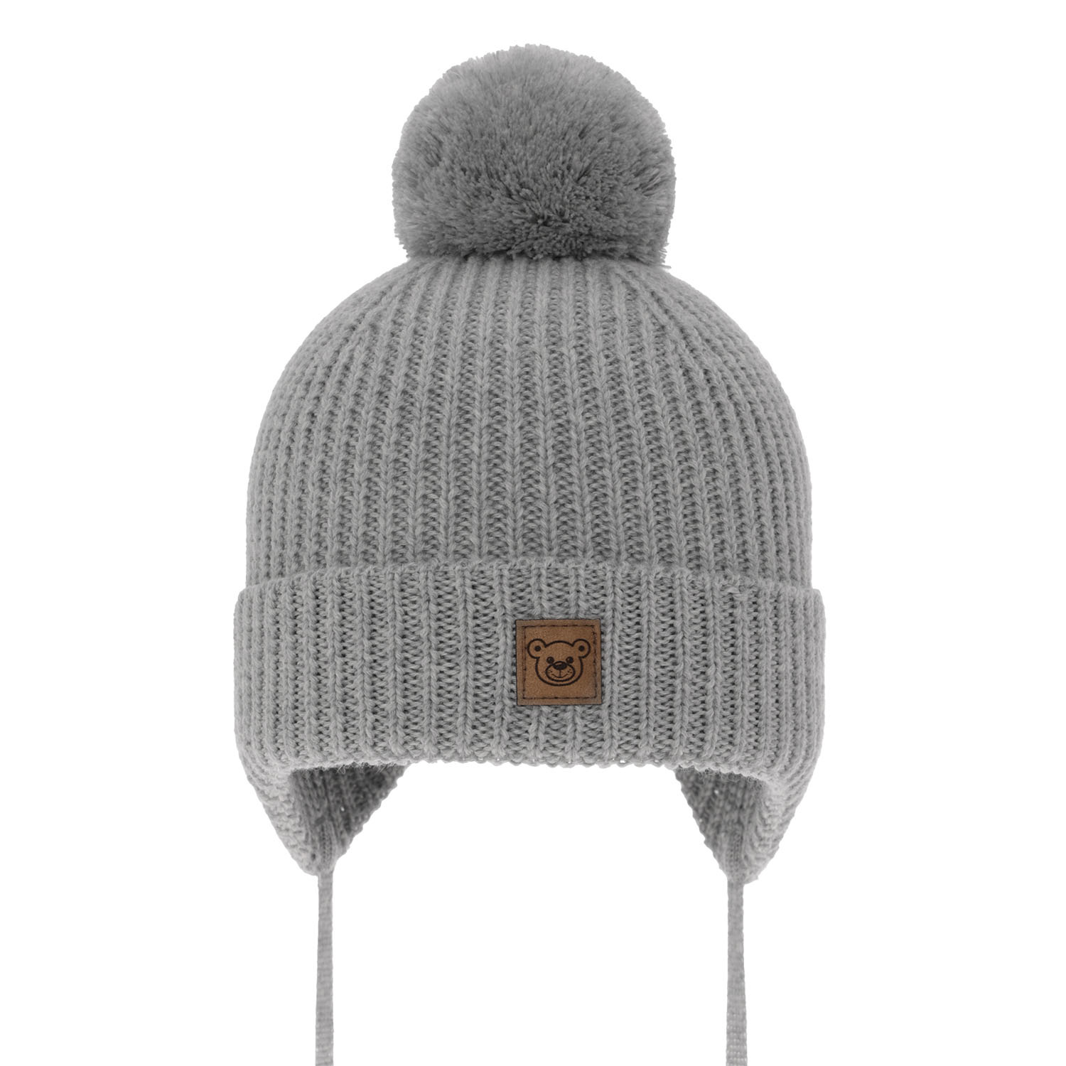 Pojke vintermössa, grå, med knytband, 100% Merino Ull, Fodrad med bomull, Tofik
