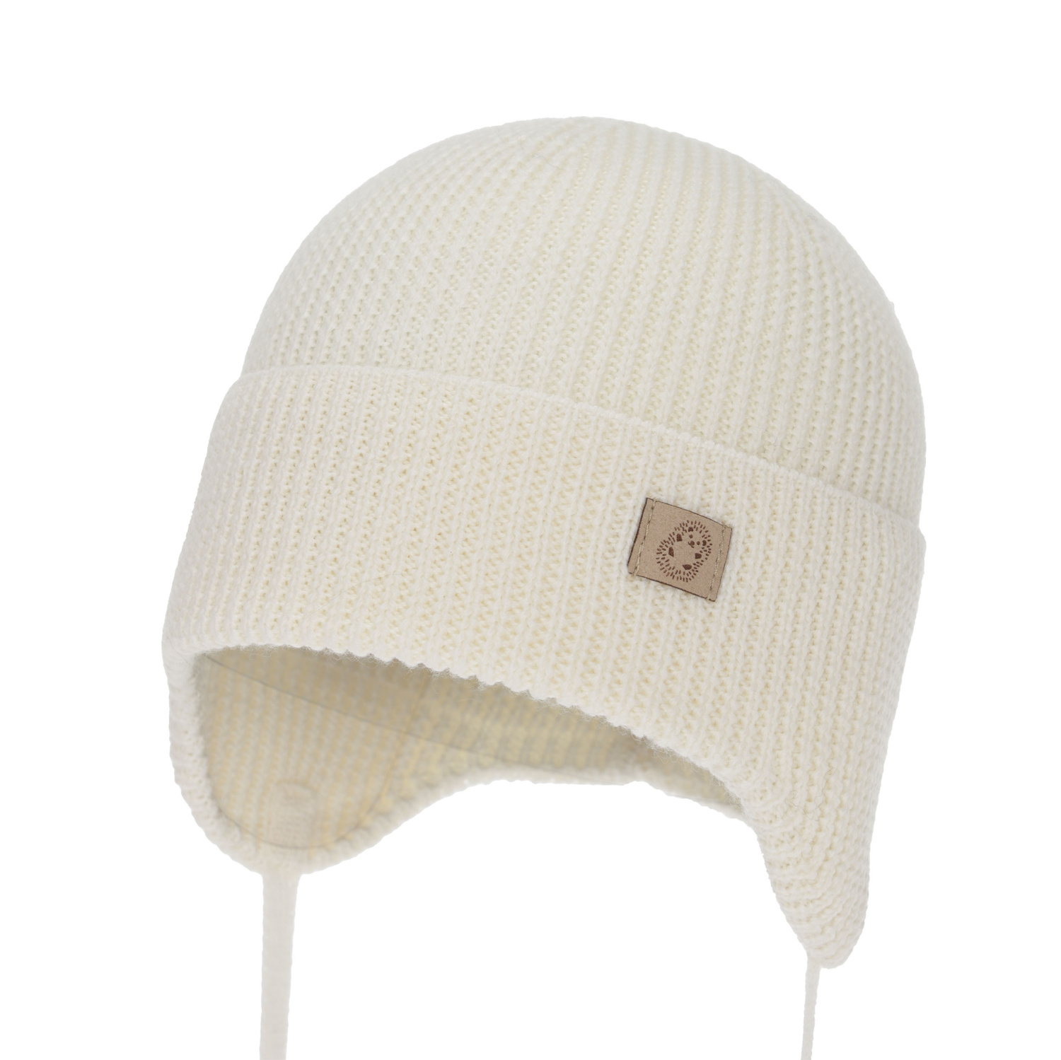 Pojke höst/vår mössa, kremowa, 100% Merino Ull, Med knytband, Bakadi