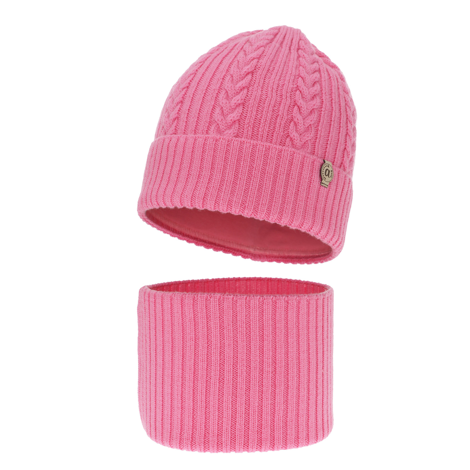 Flicka vinter set: mössa och tubhalsduk, rosa, 100% Merino Ull, Jenny