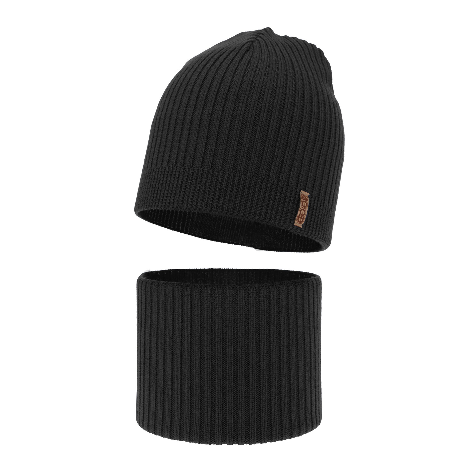 Pojke höst/vår set: mössa och halsduk, svart, 100% Merino Ull, Chester