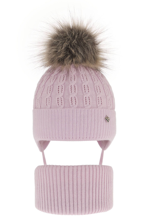 Flicka vinter set: mössa och halsduk, lila, med pompom, Tukana